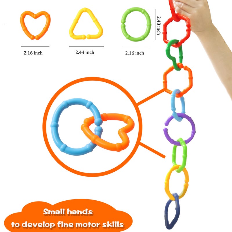 RAINBOW TOYFROG Baby Links Rings - 35 Geometric Linking Chains for Infants & Toddlers - Safe Teething and Sensory Development Toys - Car Seat & Stroller Accessories - Image 5