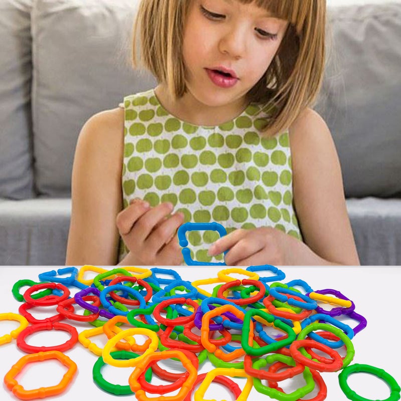 RAINBOW TOYFROG Baby Links Rings - 35 Geometric Linking Chains for Infants & Toddlers - Safe Teething and Sensory Development Toys - Car Seat & Stroller Accessories - Image 3