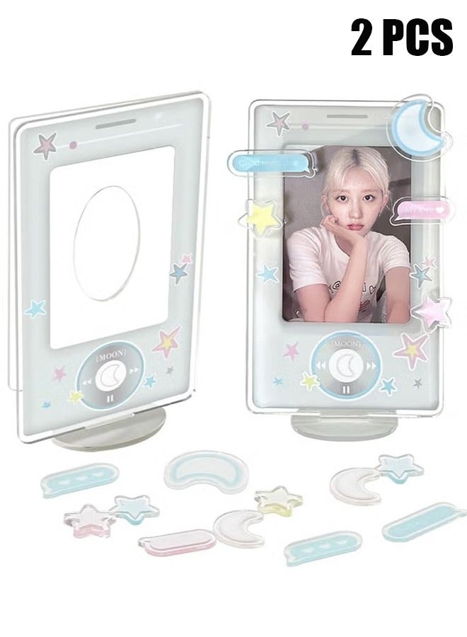 HY Acrylic Kpop Photocard Holder 2 Packs 3 Inch Acrylic Kpop Photocard Holder with Decorative Accessories Kpop Photocard Display Frame Kpop Photocard Stand Kpop Photocard Organizer for Tabletop Decor - Image 1
