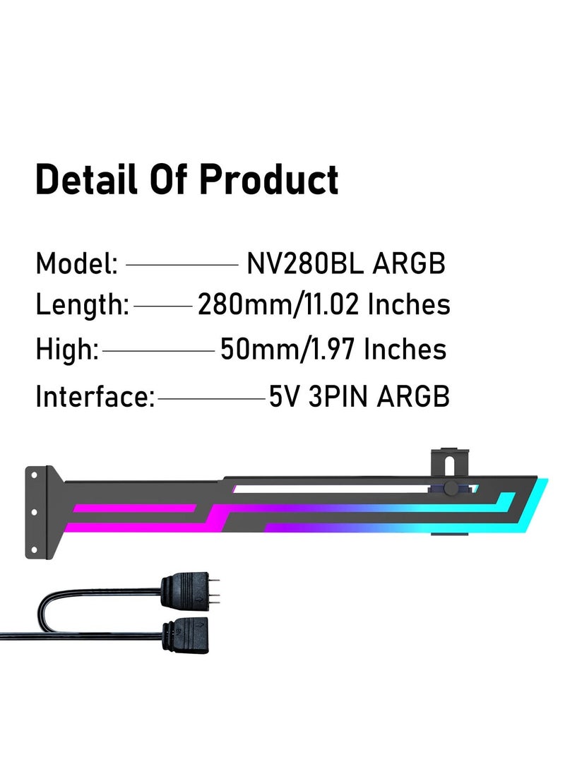 Generic - Adjustable ARGB GPU Support Bracket GPU Brace Support 5V 3Pin Addressable GPU Holder RGB GPU Support Stand GPU Support Video Card Holder Bracket Adjustable Length and Height GPU Stand Black - Image 1