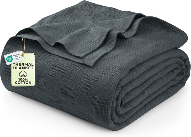 Utopia Bedding 100% Cotton Blanket (Full Size - 90x84 Inches) 350GSM Lightweight Thermal Blanket, Soft Breathable Blanket for All Seasons (Smoke Gray) - Image 1