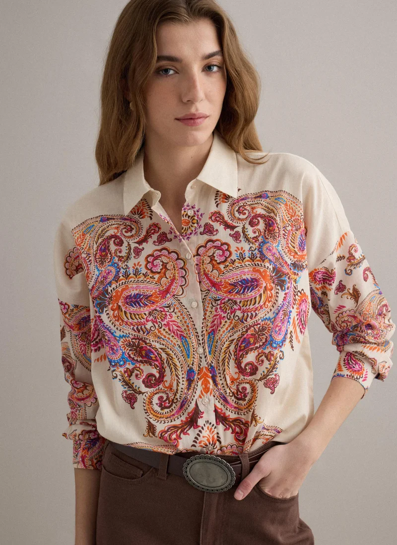 او في اس OVS Multicolour Short-Sleeve Pure Cotton Shirt