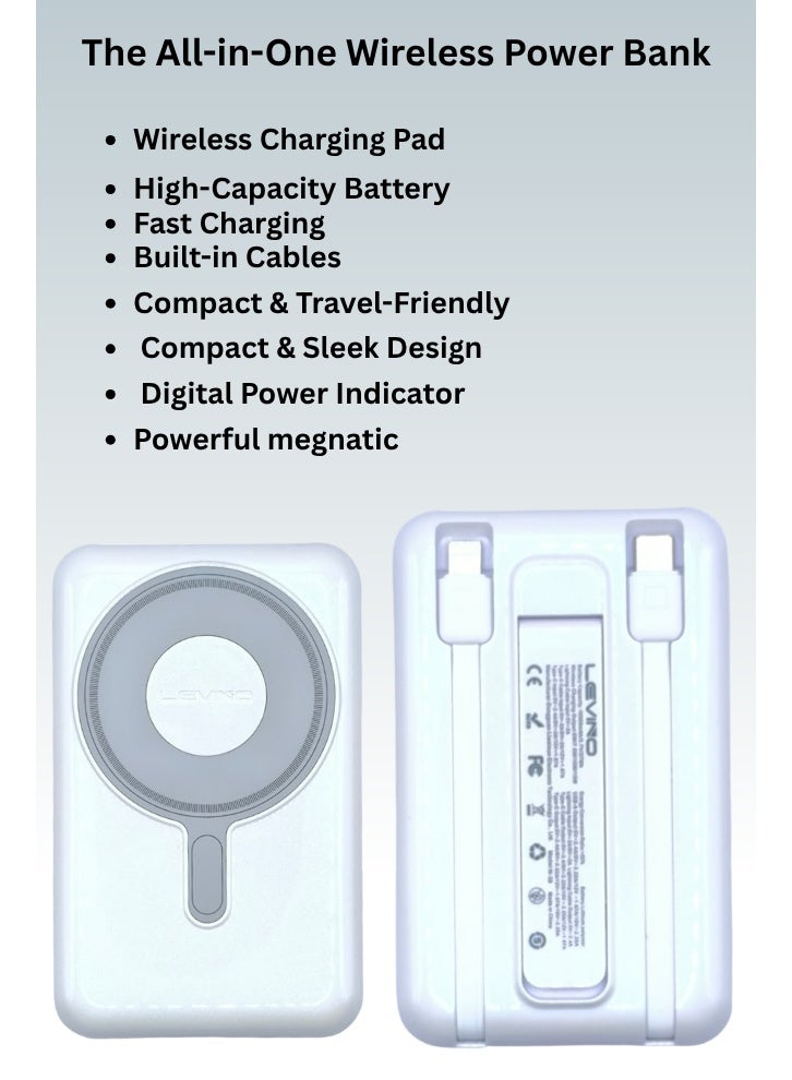 Ultra Fast 1MagSafe-Style Magnetic Wireless & Wired Power Bank – Dual Cable (Lightning + Type-C), Fast Charge, LED Indicator - Image 2