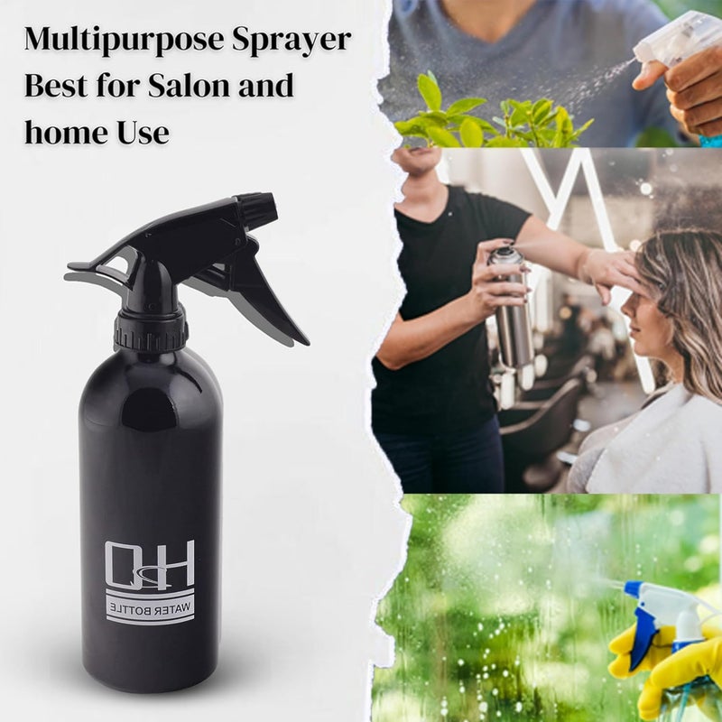 FOLELLO Aluminium Empty Spray Bottle with Light Weight Spray Pump | Long Lasting Professional Multipurpose Sprayer for Salon, Home & Parlours (Black, 400ML) - Image 3