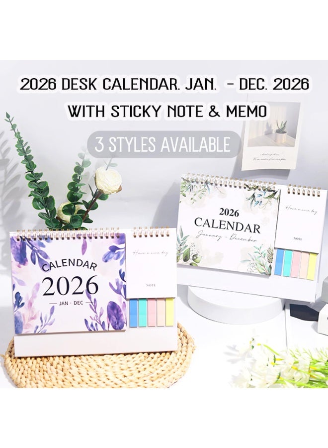 كيلا تقويم مكتبي 2026، تقويم صغير قابل للطي، سطح مكتب قائم - من يناير إلى ديسمبر 2026، تقويم شهري صغير لسطح المكتب 2026 مع دفاتر ملاحظات وملاحظات لاصقة للمكتب والمنزل، أرجواني - Image 4