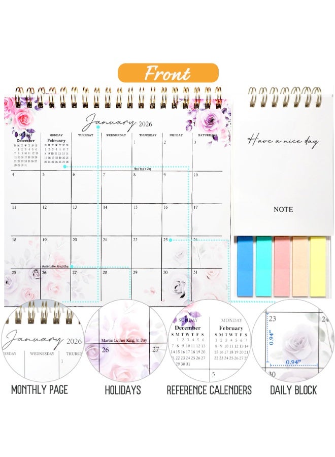 كيلا تقويم مكتبي 2026، تقويم صغير قابل للطي، سطح مكتب قائم - من يناير إلى ديسمبر 2026، تقويم شهري صغير لسطح المكتب 2026 مع دفاتر ملاحظات وملاحظات لاصقة للمكتب والمنزل، أرجواني - Image 2