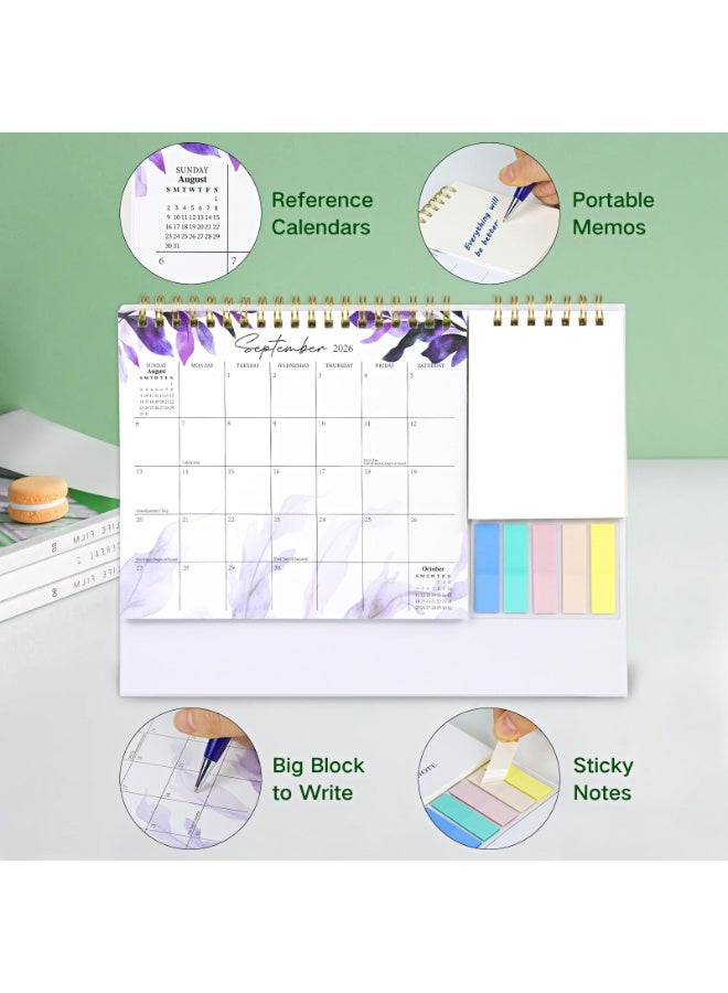 كيلا تقويم مكتبي 2026، تقويم صغير قابل للطي، سطح مكتب قائم - من يناير إلى ديسمبر 2026، تقويم شهري صغير لسطح المكتب 2026 مع دفاتر ملاحظات وملاحظات لاصقة للمكتب والمنزل، أرجواني - Image 5