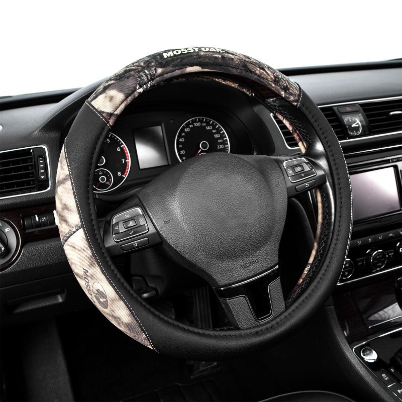 Mossy Oak Camo Steering Wheel Cover PU Leather and Cotton Twill Universal Fit 14 12 inches to 15 inches Officially Licensed Product