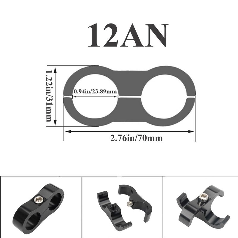 YSIL 12AN Hose Separator Clamp Fuel Line Mounting Clamp Aluminum Suitable for Oil Line Brake Line Water Pipe and Gas Line Black 6PCS - Image 4