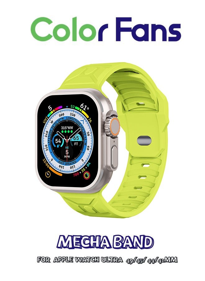 Color Fans - Apple Watch Ultra Mecha Band 49mm 45mm 44mm 42mm for Men Women, Soft Silicone Sport Band Replacement Strap for Apple Watch Ultra iWatch Series 8 7 SE 6 5 4 3 2 1 - lemon yellow - Image 1