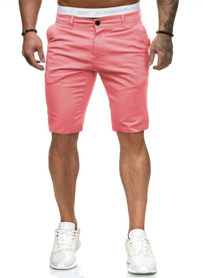 Explosion Models 2025 Summer New Casual Shorts Mens European and American Style Slim Mens Color Shorts Special Pink