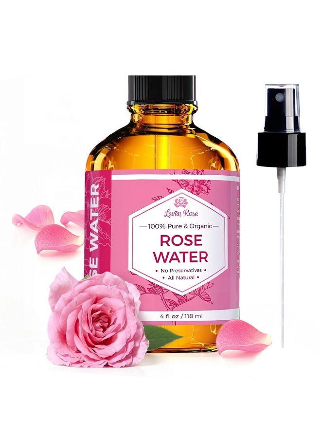 Leven Rose - Rose Water Spray For Face By Leven Rose Pure Natural Moroccan Rosewater Hydrosol Face Spray Organic Rose Water For Hair 4 Oz - Image 1