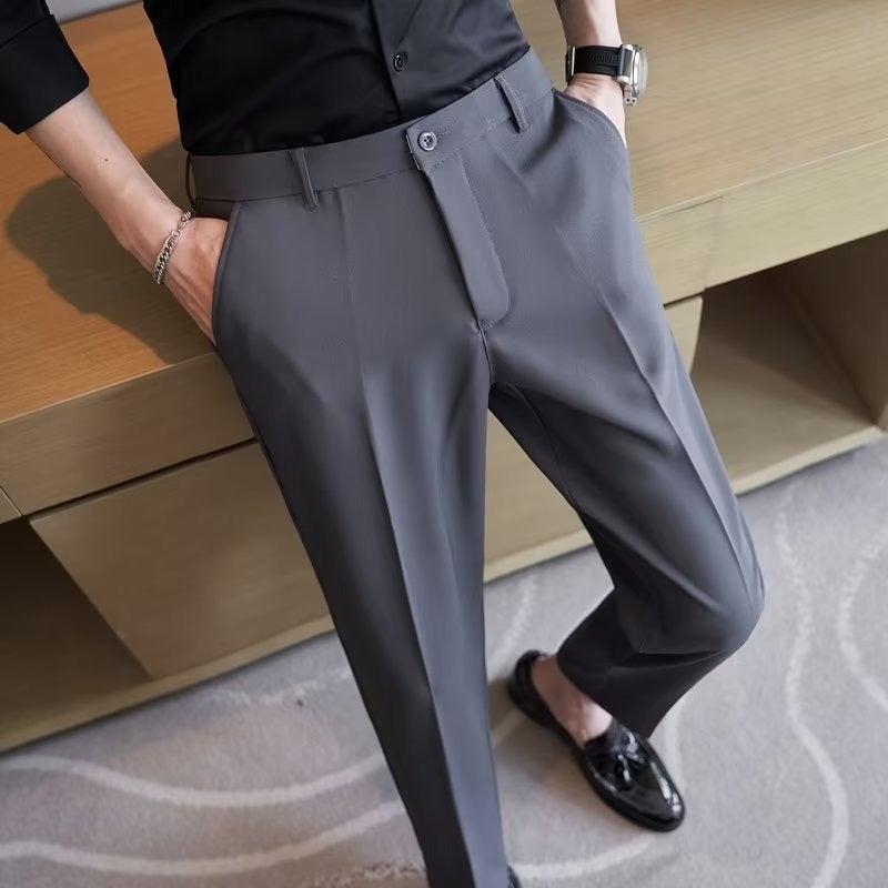 Mens Slim Fit Chinos White Autumn Casual Business Pants Black  - Image 4