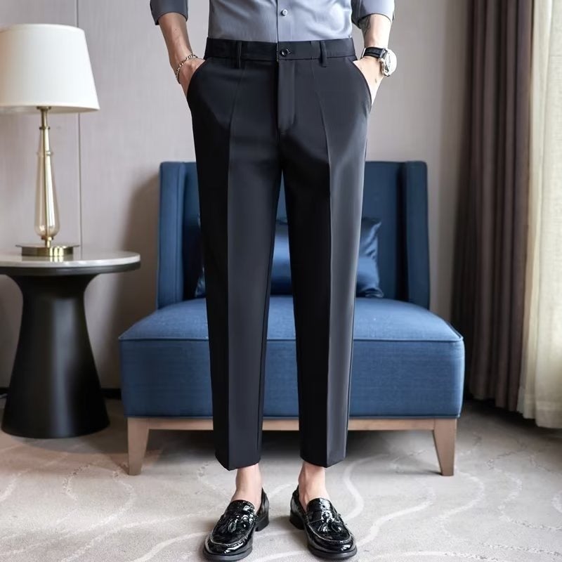 Mens Slim Fit Chinos White Autumn Casual Business Pants Black  - Image 1