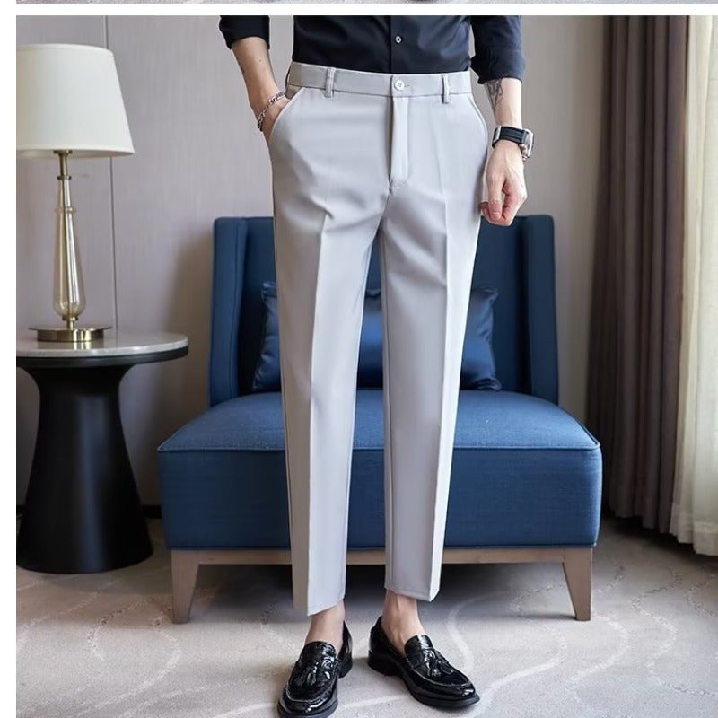 Mens Slim Fit Chinos White Autumn Casual Business Pants Black  - Image 3