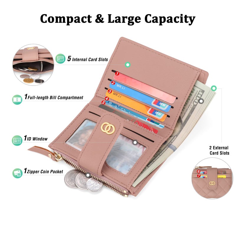 GAEKEAO Small Wallet for Women Slim Bifold Leather Credit Card Holder Wallets Zipper Pocket Coin Purse with ID Window - Image 3