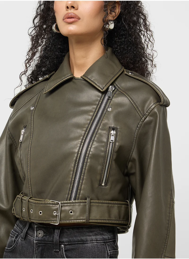 ONLY Front Pocket Asymmetrical Zip Biker Jacket