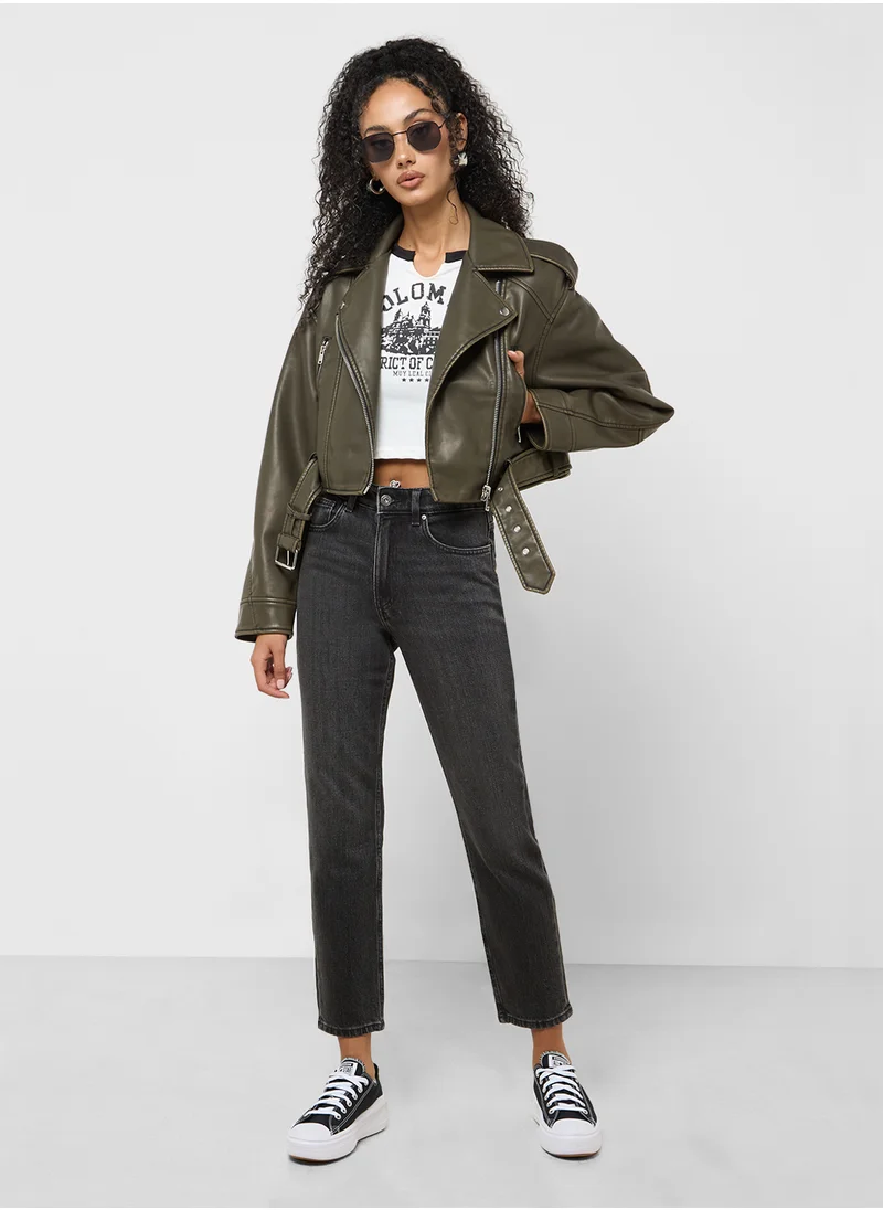 ONLY Front Pocket Asymmetrical Zip Biker Jacket