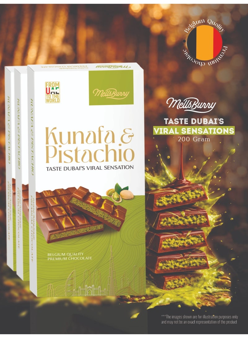 MELLSBURRY Kunafa & Pistachio 200g | Belgium Quality Premium Chocolate | Dubai Viral Dessert Flavor | Rich Pistachio Filling - Image 2