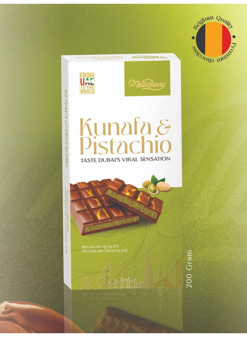 MELLSBURRY Kunafa & Pistachio 200g | Belgium Quality Premium Chocolate | Dubai Viral Dessert Flavor | Rich Pistachio Filling - Image 3