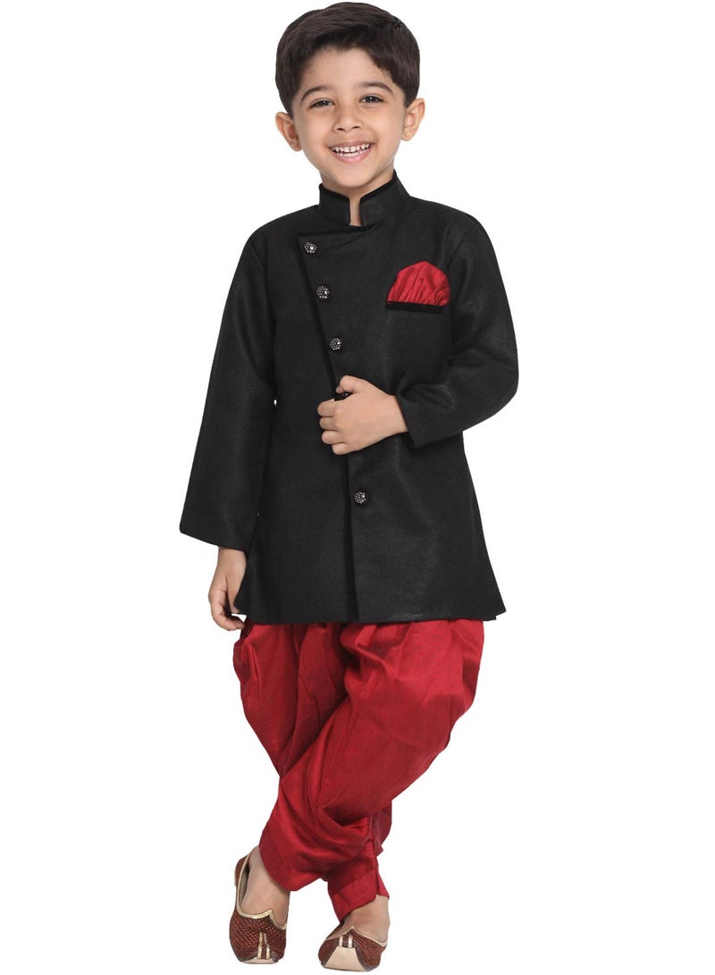 JBN Creation Boys Cotton Blend Black Sherwani and Dhoti Set - Elegance Redefined for Kids_VASBSW120MA_36 - Image 1