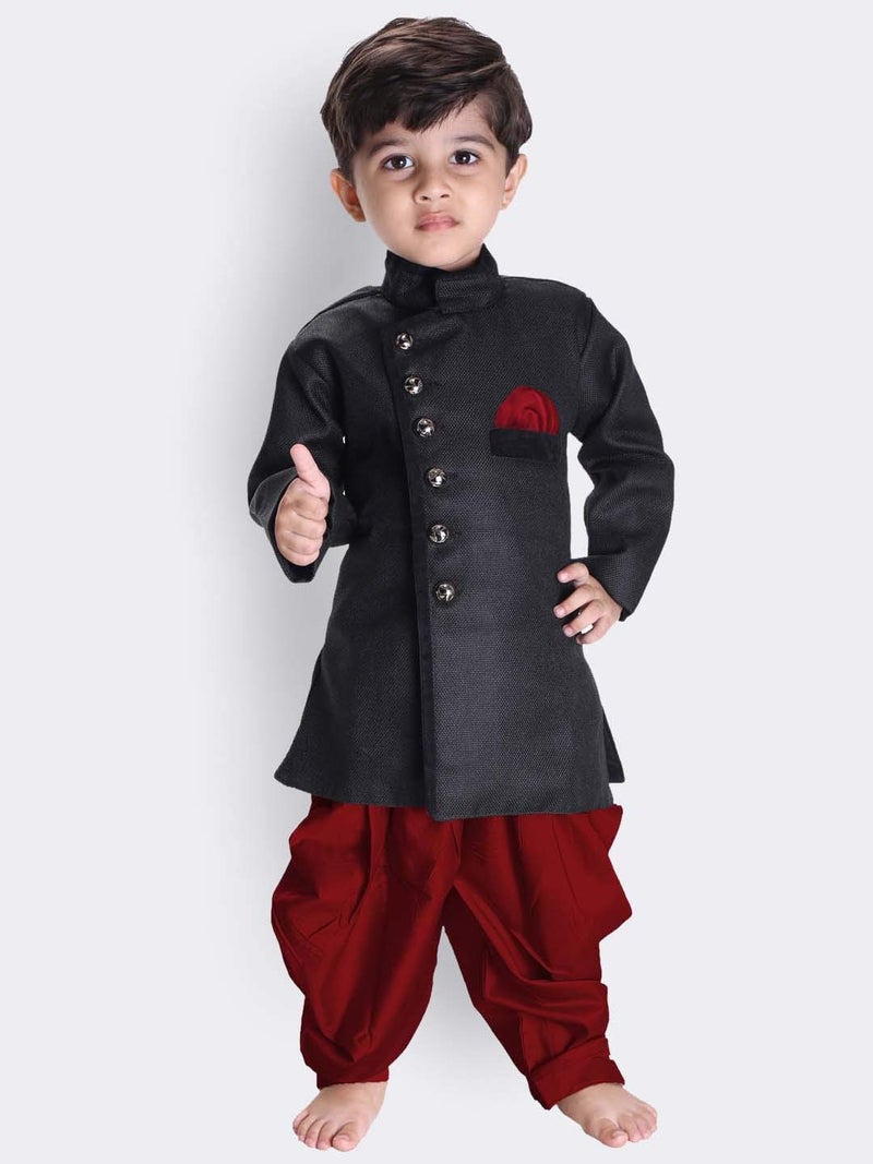 JBN Creation Boys Cotton Blend Black Sherwani and Dhoti Set - Elegance Redefined for Kids_VASBSW120MA_36 - Image 2