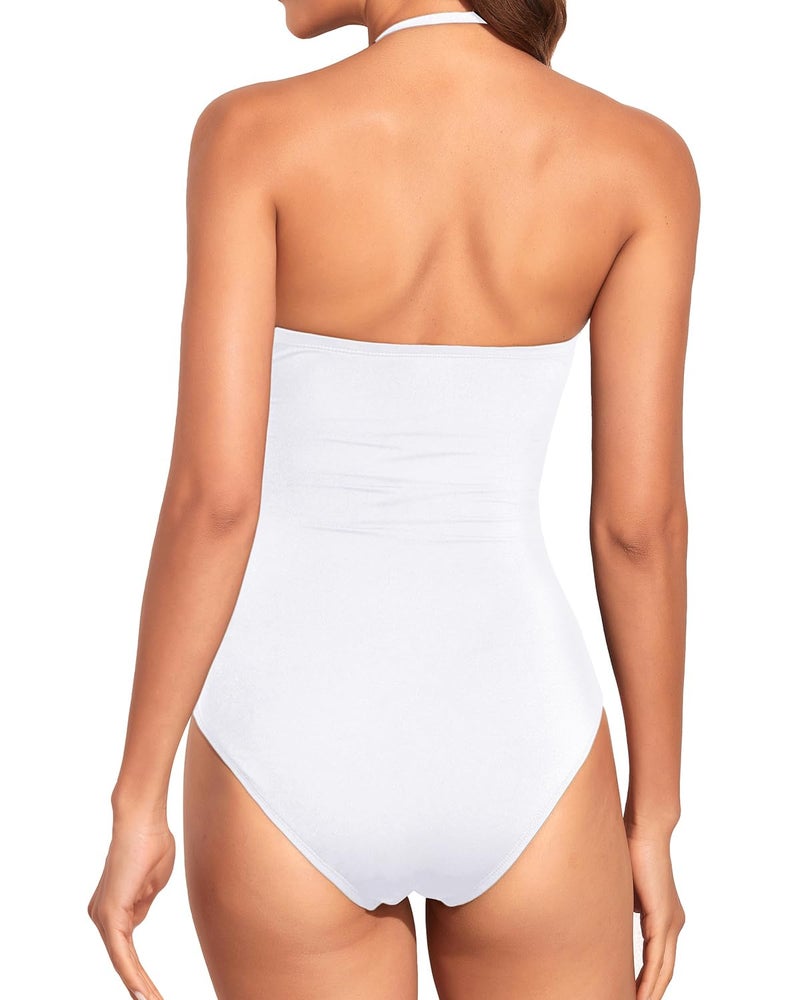 Holipick Women White One Piece Swimsuits Tummy Control Bathing Suits Halter Strapless Bandeau Swimwear S - Image 2