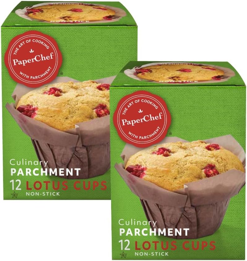بيبر شيف PaperChef - أكواب خبز من البرديشين بشكل زهرة اللوتس - ورق غير لاصق سهل الإزالة - أكواب خبز زخرفية، مثا��ية للحفلات والزفافات والأعياد - عدد 12 قطعة - عبوة تحتوي على 2 كوب - Image 1