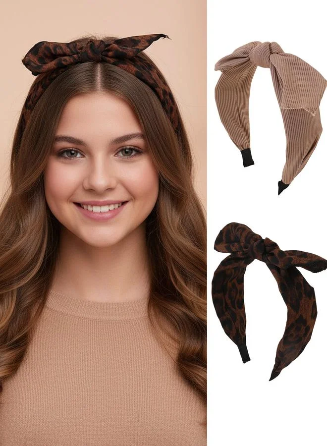 تايك تو Pack of 2 - Girls Leopard Print Bow Headbands