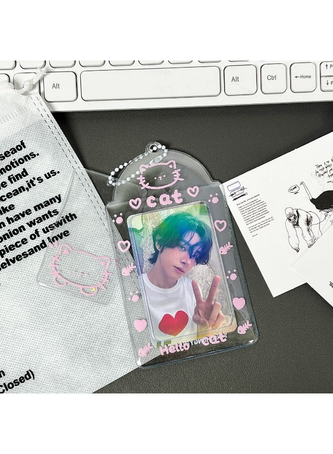 NIBEMINENT 1 - Piece Cute Animal-Shaped Cat PVC Kpop Photo Card Holder Pendant Key Chain ID Badge Holder ID Card Holder Photo Card Protector for School ID Office ID Access Card for Women Girls - Image 1