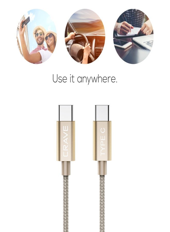 CRAVE Type C Cable, Type C to Type C Cable - Crave Premium Nylon Braided High Speed 2.0 Cable 3 FT - Gold - Image 3