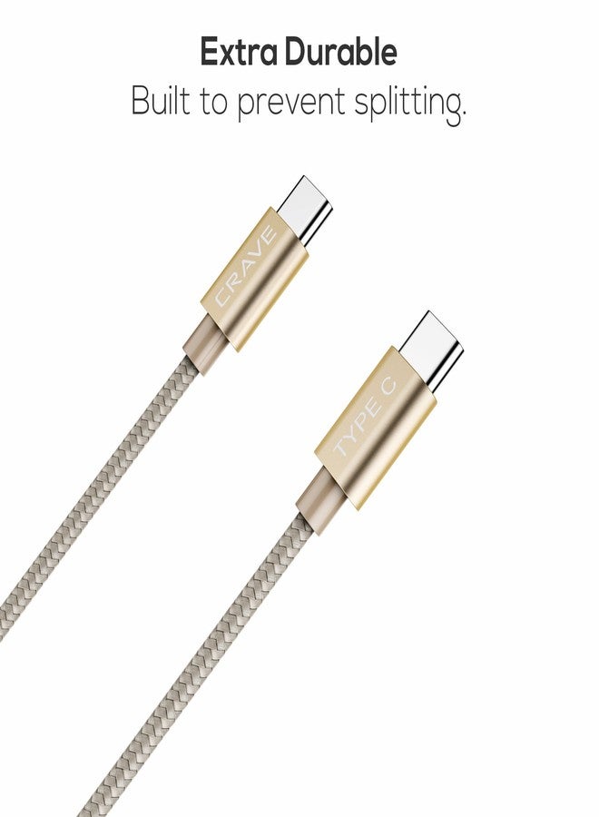 CRAVE Type C Cable, Type C to Type C Cable - Crave Premium Nylon Braided High Speed 2.0 Cable 3 FT - Gold - Image 2