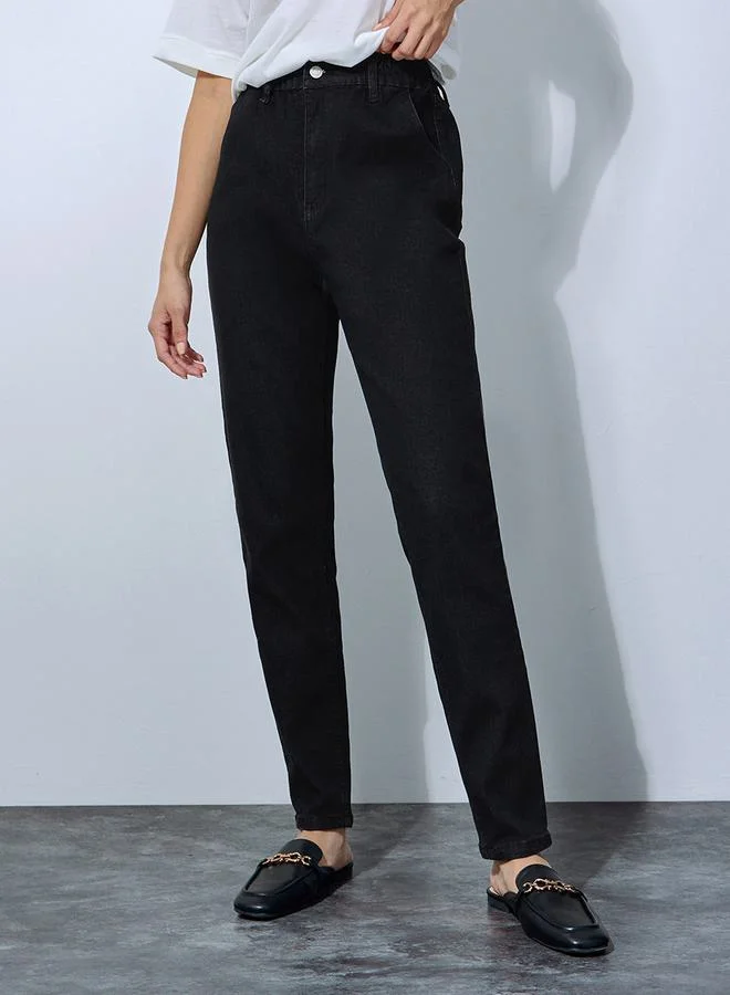 ستايلي High Rise Elasticated Band Mom Fit Jeans