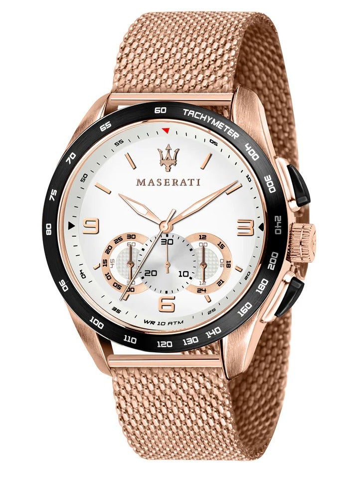 Maserati ساعة ماسيراتي للرجال بتصميم ترغواردو بعرض تناظري كواتز بلون وردي ذهبي مع واجهة بيضاء - R8873612011 - Image 1
