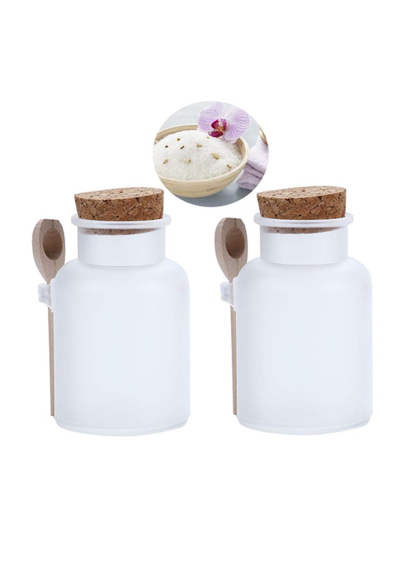 XINGZI - 2Pcs 300g/10oz Frosted ABS Empty Bath Salts Jars with Cork and Spoon Multipurpose Mask Powder Body Butter Storage Canisters Cans Pots Tins Bottles Containers Crocks for Cosmetic Storage - Image 1