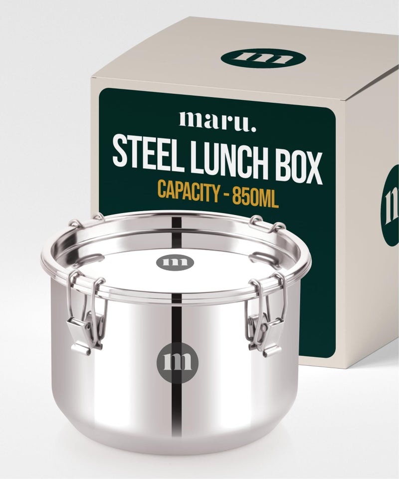MARU Steel Big Leakproof Tiffin/Breakfast & Lunch Box for School/College/Office - 850 ml, Container Avoid Spilling of Curry & Liquid Items, Airtight Lunch/Snacks Box is Perfect for Men/Women & Kids - Image 1
