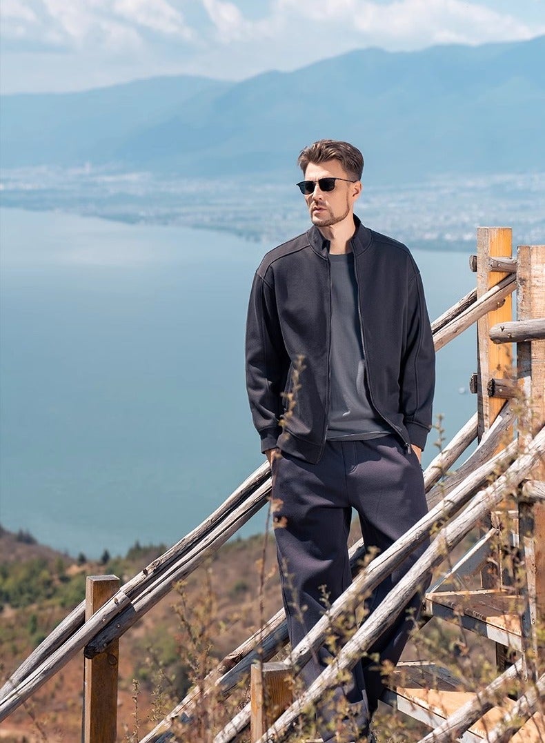 Heavy Duty Fleece Thick Cardigan Sweatshirt Men's Stand Up Collar Casual Knitted Sports Jacket - Image 3