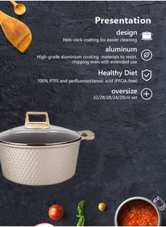 HK 10-Piece Kitchen Cookware set, Casserole Set And Frying Pan With Non Stick Cookware sets ,Finish Glass lid PFOA-Free  20-24-28-32 cm (Deep Stockpot) + 28 cm (Shallow Stockpot)（Gold）  - Image 2