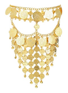HY ​Adjustable Fit Size Luxurious & Elegant Gold Jewelry Veil Face Chain Mask For Dance, Carnival, Party Cosplay Accessory, Lady Belly Dance Jewelry Coin Veil  - Image 1