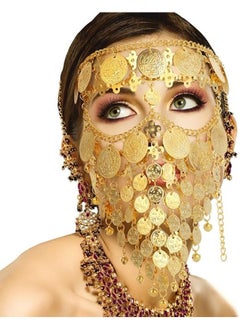 HY ​Adjustable Fit Size Luxurious & Elegant Gold Jewelry Veil Face Chain Mask For Dance, Carnival, Party Cosplay Accessory, Lady Belly Dance Jewelry Coin Veil  - Image 2