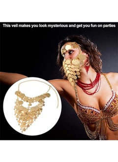 HY ​Adjustable Fit Size Luxurious & Elegant Gold Jewelry Veil Face Chain Mask For Dance, Carnival, Party Cosplay Accessory, Lady Belly Dance Jewelry Coin Veil  - Image 4