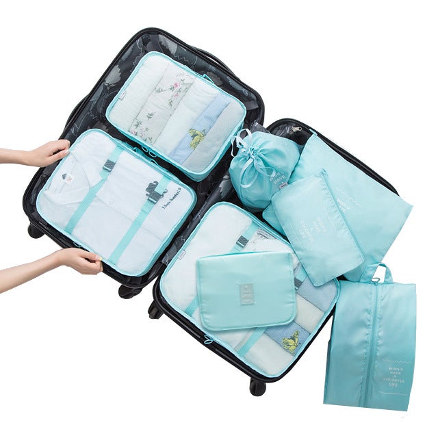 Travel storage bag suit luggage packing bag 8 pieces suit travel clothing packing storage bag 8 pieces setNew eight-piece set bright blue New eight-piece set bright blue