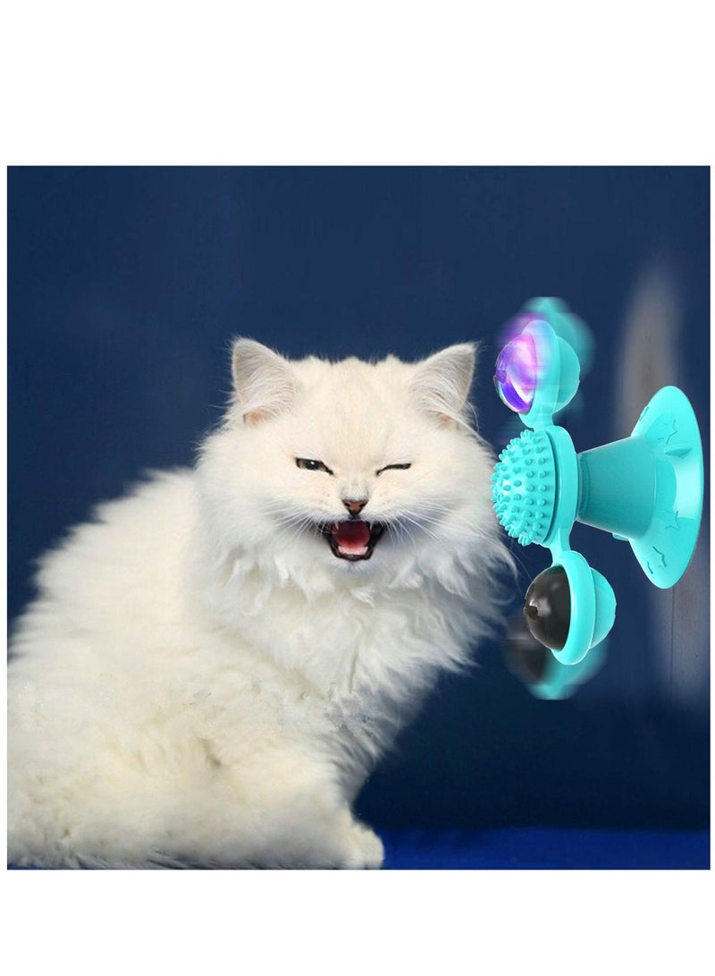 Interactive Windmill Cat Toys with Catnip : Cat Toys for Indoor Cats Funny Kitten Toys with LED Light Ball Suction Cup Cat Nip Toy for Cat Chew Exercise (Blue) - Image 1