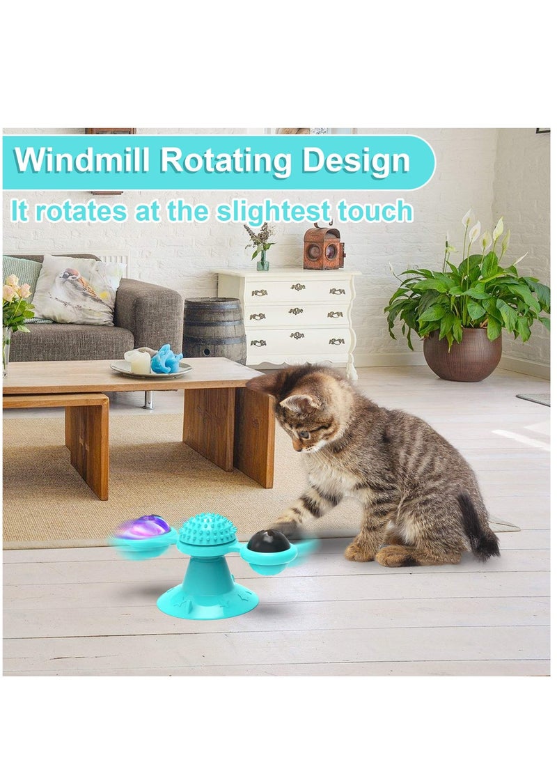 Interactive Windmill Cat Toys with Catnip : Cat Toys for Indoor Cats Funny Kitten Toys with LED Light Ball Suction Cup Cat Nip Toy for Cat Chew Exercise (Blue) - Image 5