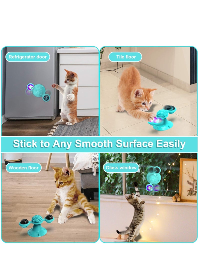 Interactive Windmill Cat Toys with Catnip : Cat Toys for Indoor Cats Funny Kitten Toys with LED Light Ball Suction Cup Cat Nip Toy for Cat Chew Exercise (Blue) - Image 4