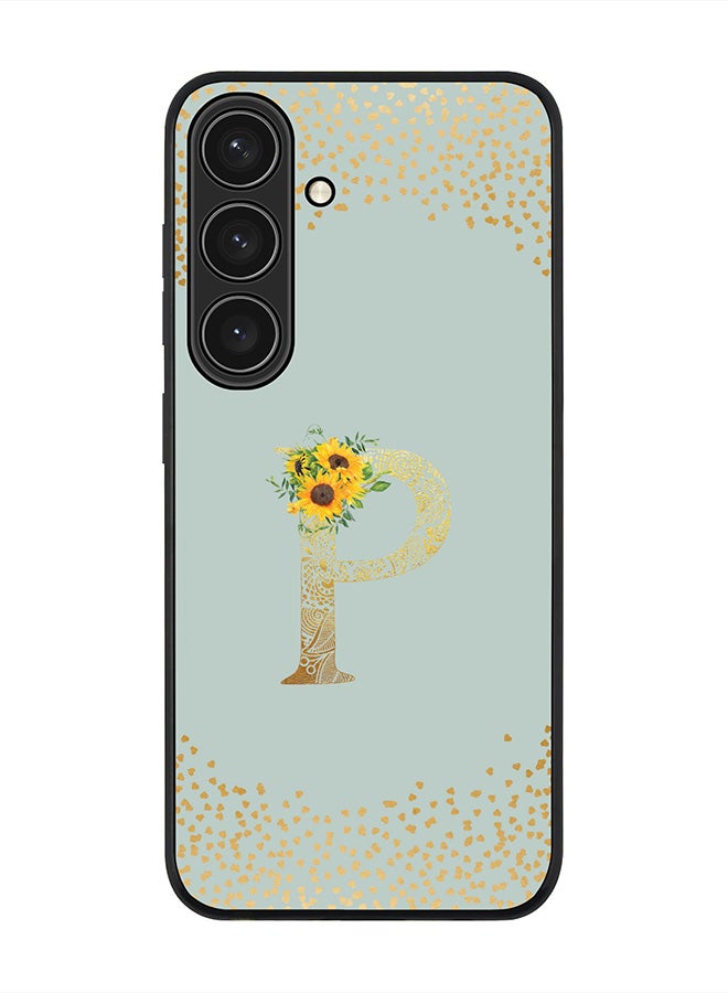 Stylizedd For Samsung Galaxy S25 5G Case,Slim fit Camera Protection, Shockproof Thin Phone cover  - Custom Floral Monogram - P  (Light Grey ) - Image 1