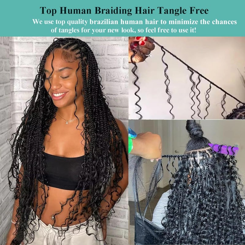 OKVOKV Chocolate Brown Human Braiding Hair for Boho Braids #4 Deep Water Wave Bulk Human Hair 110g 16 Inch Curly Human Hair Extensions Wet and Wavy Braiding Hair No Weft 2 Bundles/Pack - Image 5