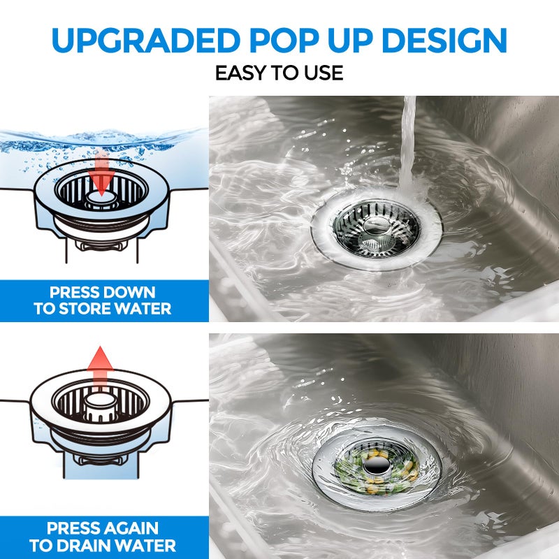 zaa Kitchen Sink Drain Strainer - Kitchen Sink Stopper, 304 Stainless Steel Sink Drain Stopper, Sink Protector for Kitchen with Anti-Clog Filter, Fit US Standard 3-1/2'' Sink Drain Hole, Silver - Image 3