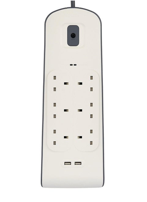 6 Way Surge Protection Strip With 2 USB Charging 2M