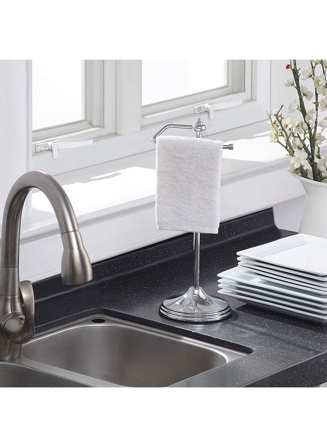 SunnyPoint Heavy Weight Classic Decorative Metal Fingertip Towel Holder Stand for Bathroom, Kitchen, Vanity and Countertops; Hanging Bar is 14.2" Height. (Chrome, 15.6" x 5.6" x 5.6") - Image 2